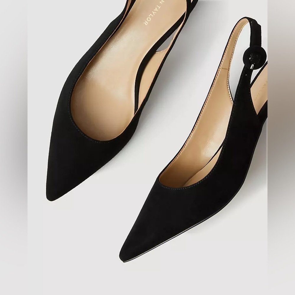 NWT ANN TAYLOR Suede Block Heel Slingback Pump- (Missy) Black/ Size 6.5